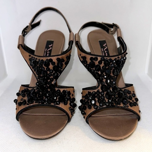 Nina Beaded Satin Leather Upper Slingback Heels Size 7 - NWOT - Picture 2 of 12